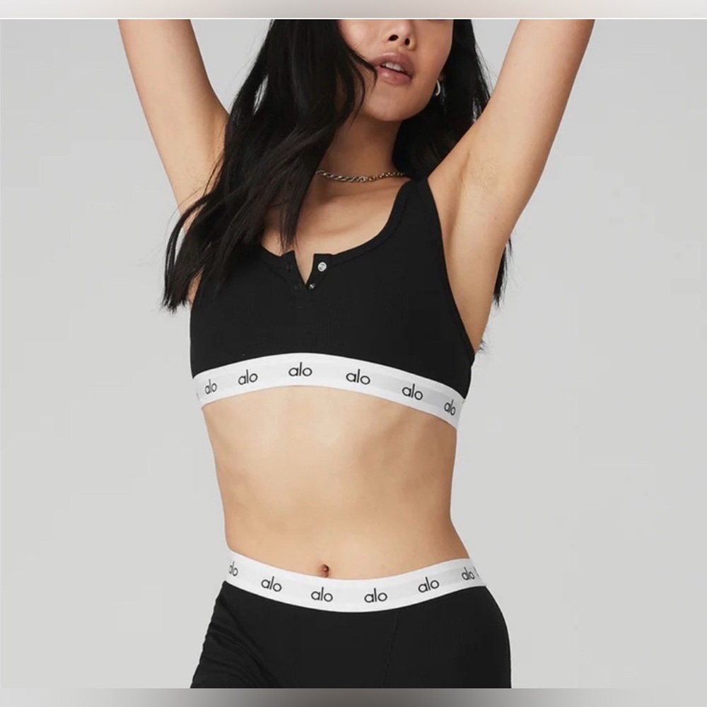 ALO Yoga Black Bra with White Logo Band